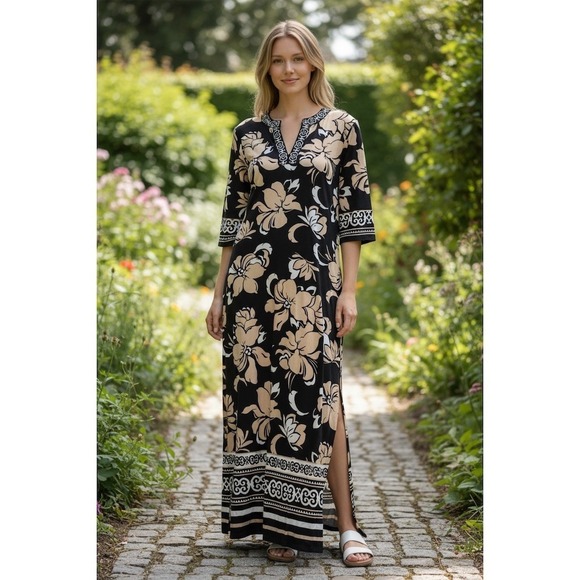 FARM Rio Dresses & Skirts - Soft Surroundings Sedona Maxi Dress Womens XL Black Tan Ivory Floral old money